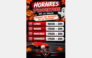 Horaires de la salle pendant les vacances de la Toussaint