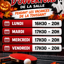 Horaires de la salle pendant les vacances de la Toussaint